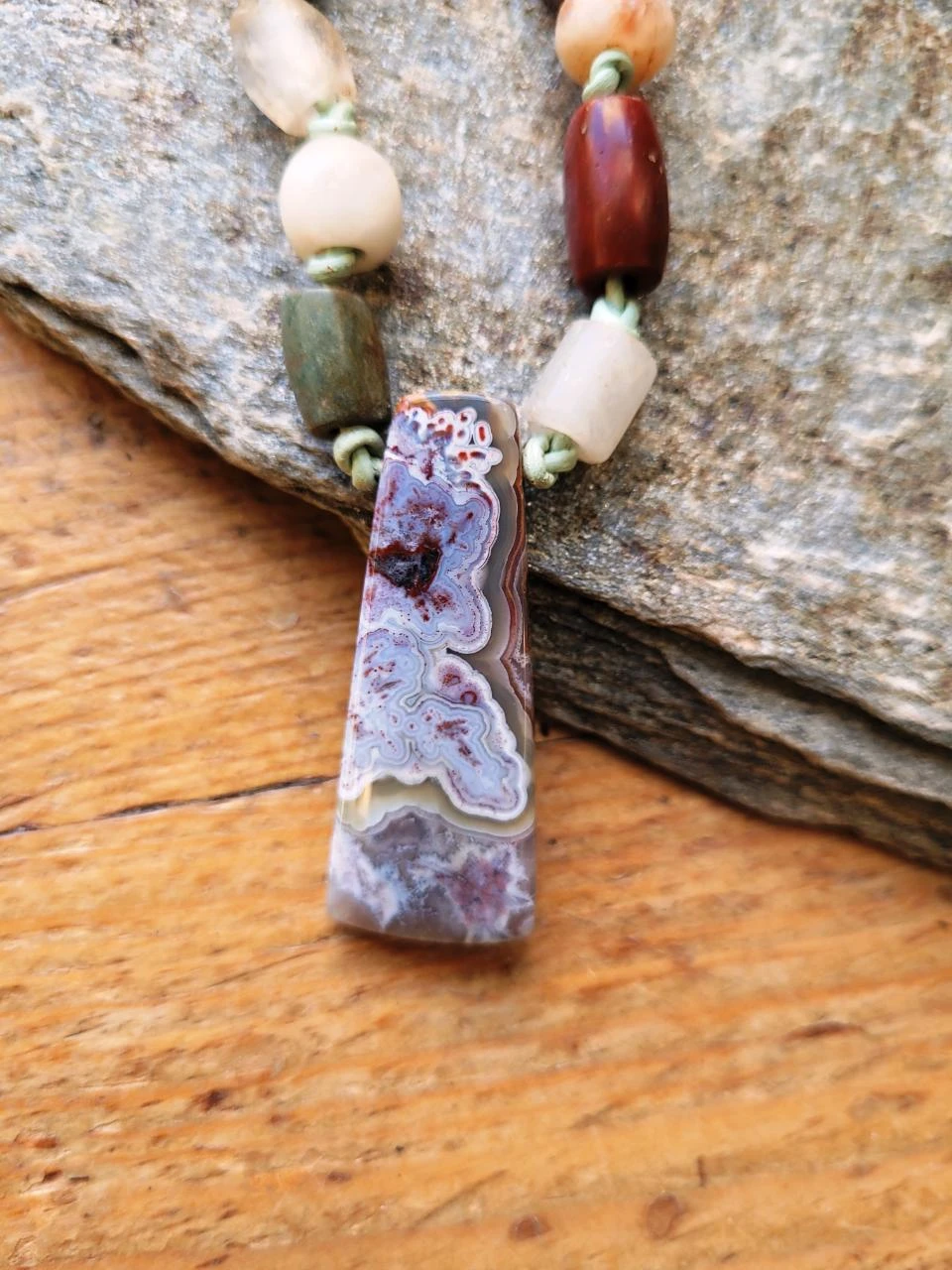 Exotic, ethnic necklace, African beads and crazy lace agate cabochon!! – photo 3